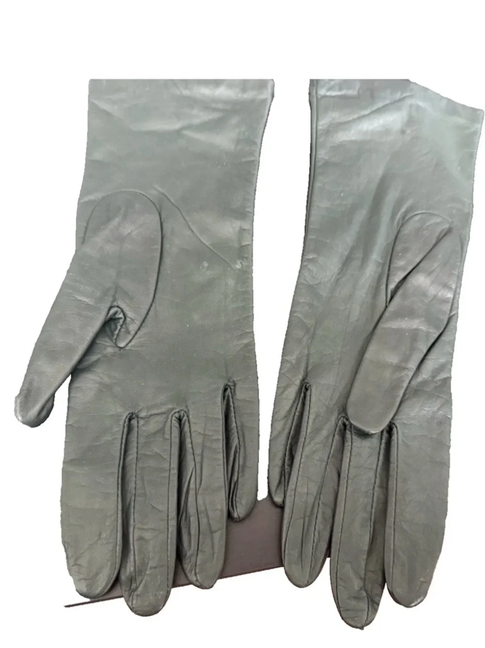 Vintage Bechamel Leather Silk Gloves Size 7 1/2 M Green